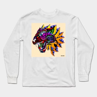 tribal tiger in tattoo mask pattern in aztec ecopop wallpaper art Long Sleeve T-Shirt